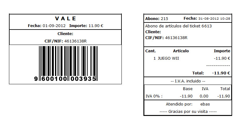 Impresión de vales y de tickets